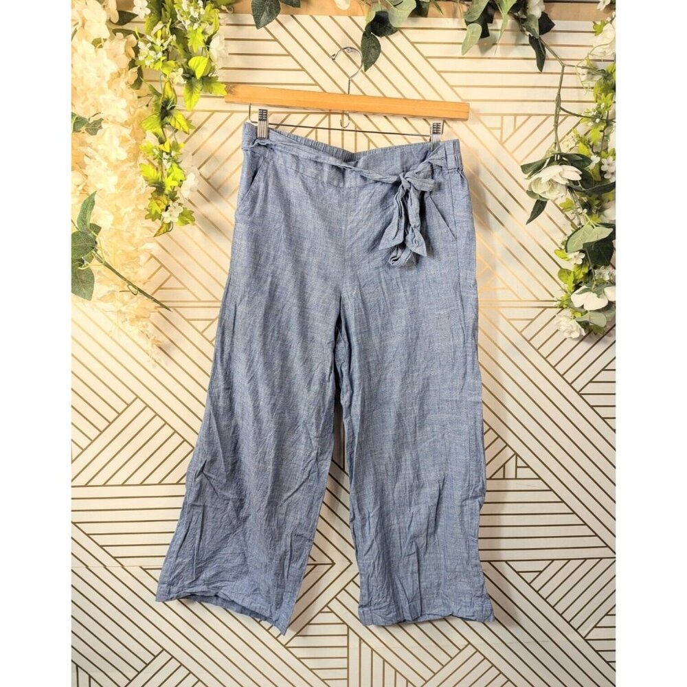 J Crew Factory Chambray Tie Waist Wide Leg Crop  Pant Style L0874 Size  12